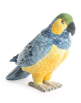 Yellow & Blue Ceramic Parrot Storage Jar/Vase