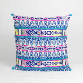 Handloom Bohemian Cotton Cushion Cover 16'' - Beige/Blue - Premium cushion cover from hstrends - Just £19.99! Shop now at hstrends