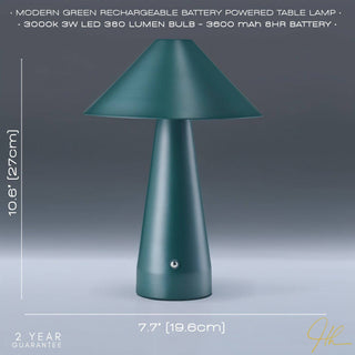 Matte Forest Green Rechargeable Touch Dimmable Table Lamp with Wide Metal Shade