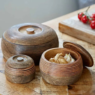 Handmade Carved Mango Wood Bowl with Lid - Premium Bowls from Paper High - Just £10.95! Shop now at hstrends