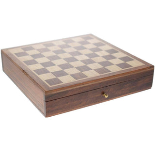 Small wooden chess set with pullout drawer 16x16x3.5cm