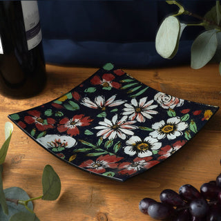 Twilight Bloom Glass Small Square Plate In Gift Box