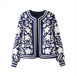 Casual Round Neck Printed Lightweight Padded Jacket - Hstrends