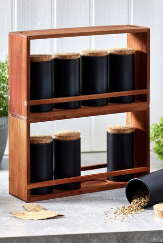 8pc Kitchen wooden rack storage jars for spice and herbs - Hstrends