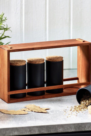 8pc Kitchen wooden rack storage jars for spice and herbs - Hstrends