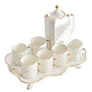 8pcs Ceramic Coffee Cup Saucer Set Colored Glaze Luxury Gold Rim Porcelain Teapot Cup Ceramic Coffee Pot Tea Cup Set With Tray - Hstrends