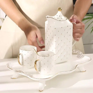 8pcs Ceramic Coffee Cup Saucer Set Colored Glaze Luxury Gold Rim Porcelain Teapot Cup Ceramic Coffee Pot Tea Cup Set With Tray - Hstrends