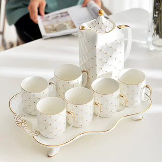 8pcs Ceramic Coffee Cup Saucer Set Colored Glaze Luxury Gold Rim Porcelain Teapot Cup Ceramic Coffee Pot Tea Cup Set With Tray - Hstrends