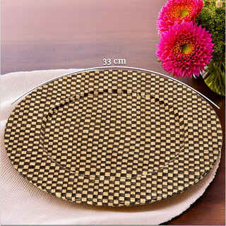 Set of Four 33cm Dia Pandanus Black and Natural Charger Plates