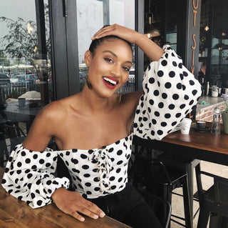 Vintage Polka Dot Off-Shoulder Shirt Jumpsuit