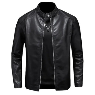 Men Stand Collar Spring Autumn Slim Pu Leather Jacket