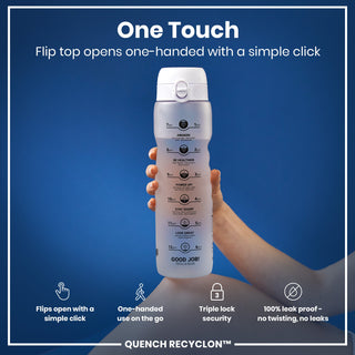 Leak Proof 1 Litre Water Bottle with Times to Drink, Recyclon, Ice, 1L