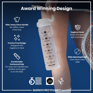 Leak Proof 1 Litre Water Bottle with Times to Drink, Recyclon, Ice, 1L