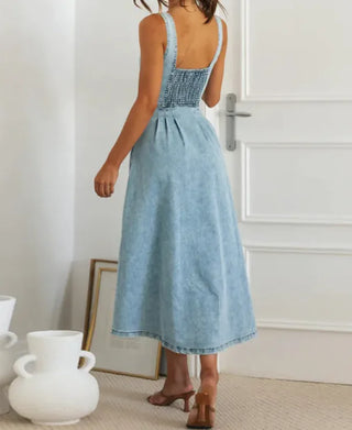 Women's Denim Buckle Midi Dress