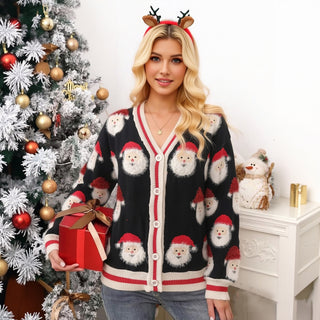 Casual Santa Jacquard Sweater Christmas Cardigan