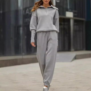 Casual Solid Colour Zipper Sweatshirt Two-piece Set.