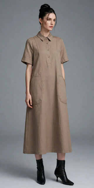 Cotton Linen long shirt Midi Dress