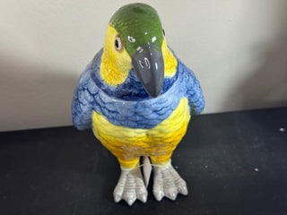 Yellow & Blue Ceramic Parrot Storage Jar/Vase