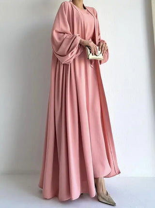 Elegant Solid Two-piece Set long modest Dress