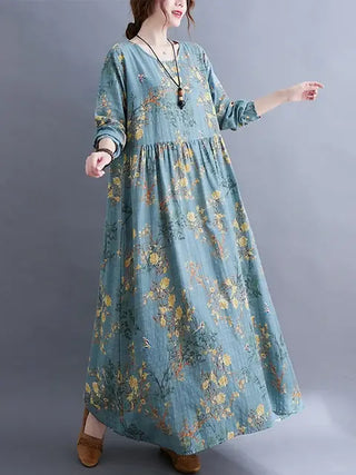 Cotton vintage Floral Print Long Sleeve Dress