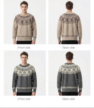 Fair Isle Retro Soft Waxy Round Neck pullover top Unisex