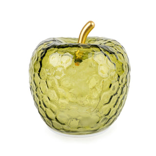 Glass apple with a gold stem on a white background