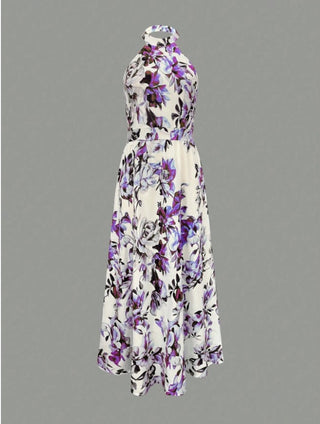 Halterneck Printed High Waist Slim Sleeveless maxi Dress