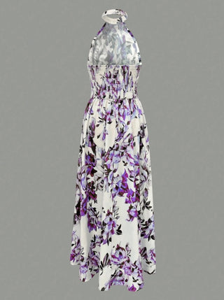Halterneck Printed High Waist Slim Sleeveless maxi Dress