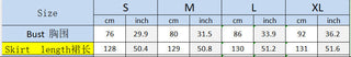 A size chart table for garment size LN1492, showing measurements in centimeters and inches for S, M, L, and XL sizes, with bust and skirt length columns.