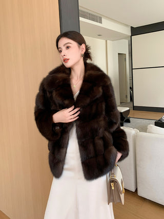 Homy's Farmer-Style Sable Faux Fur Coat