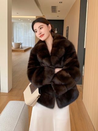 Homy's Farmer-Style Sable Faux Fur Coat