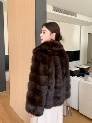 Homy's Farmer-Style Sable Faux Fur Coat