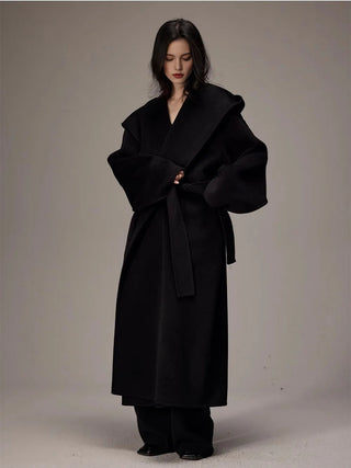 Homy's Long Double-Sided Hooded Wool Coat