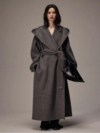 Homy's Long Double-Sided Hooded Wool Coat