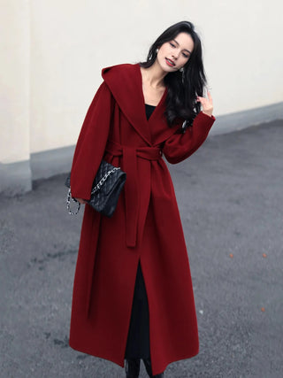 Homy's Long Double-Sided Hooded Wool Coat