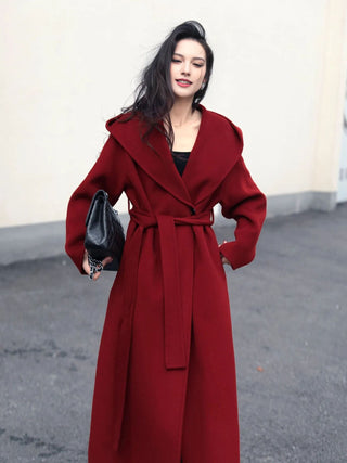 Homy's Long Double-Sided Hooded Wool Coat