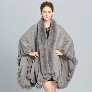 Winter Thick Shawl with Imitation Fox Fur Collar