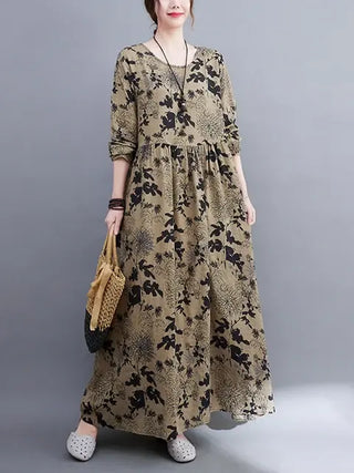 Cotton vintage Floral Print Long Sleeve Dress