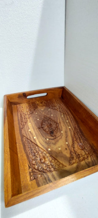 Hand crafted 3 set sasswood trays with carving and bras work - Premium Trays from hstrends - Just £59! Shop now at hstrends