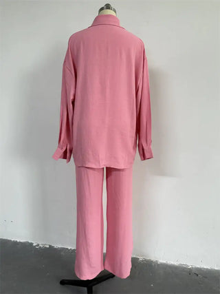 Loose Long Sleeve Shirt And High Waist Trousers