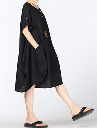 Linen Lantern Loose-fitting Dress