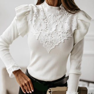 Long Sleeve Ruffle Lace Blouse - Hstrends