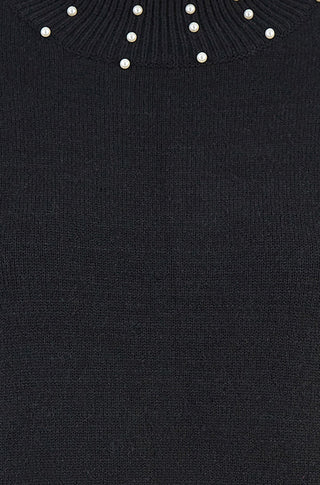 Yumi Black Pearl Detail Knitted Relaxed Jumper Dress