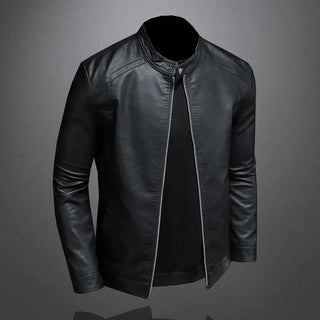 Men Stand Collar Spring Autumn Slim Pu Leather Jacket