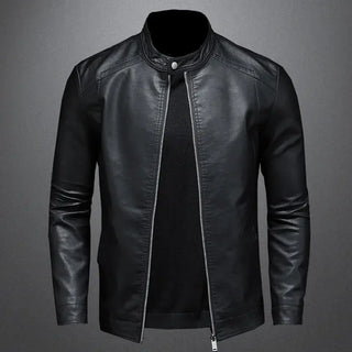 Men Stand Collar Spring Autumn Slim Pu Leather Jacket