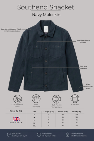 Southend Shacket Unlined - Navy Moleskin