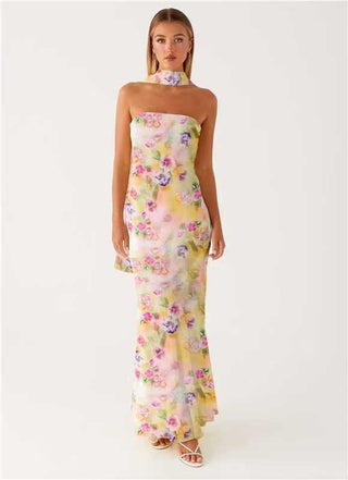 Broken flower Fishtail dress Tight Waist Slimming maxi dress