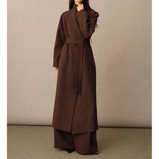 Homy's Wool Texture Two Wear Atmospheric Lapel Long Trench Coat