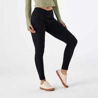 Homy Women Cross Waist Yoga Jeans with pockets