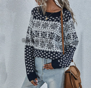 Women Christmas Snowflake Long-sleeved Knitted Sweater